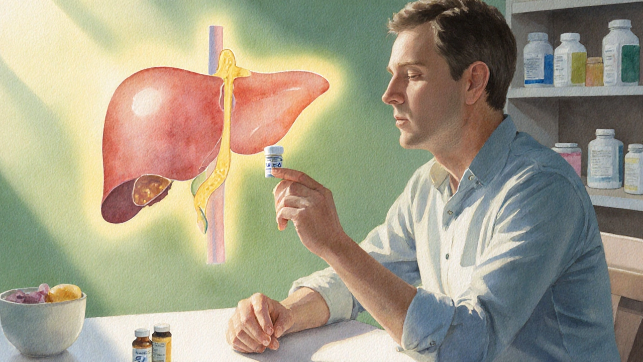 Person holding a Liv.52 tablet with a glowing liver silhouette in the background.