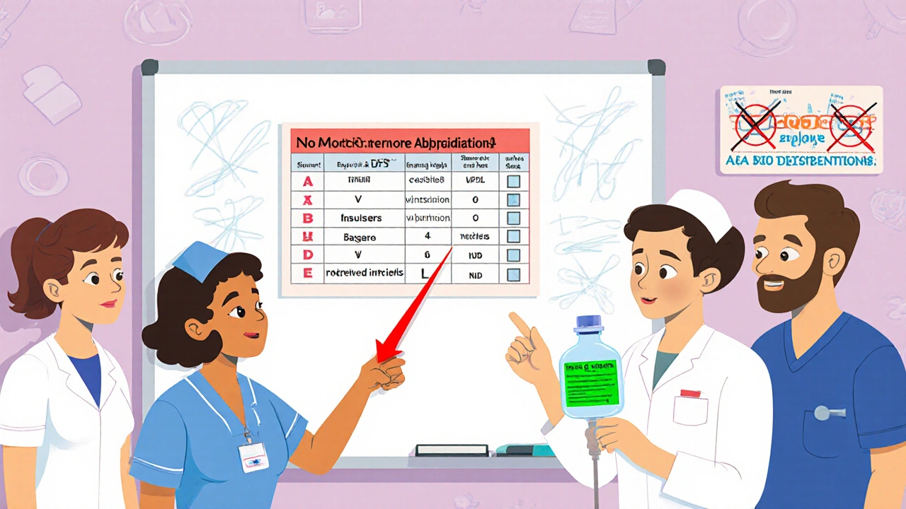 Pharmacy team reviewing drug alerts on a whiteboard with labeled IV bag and checklist.