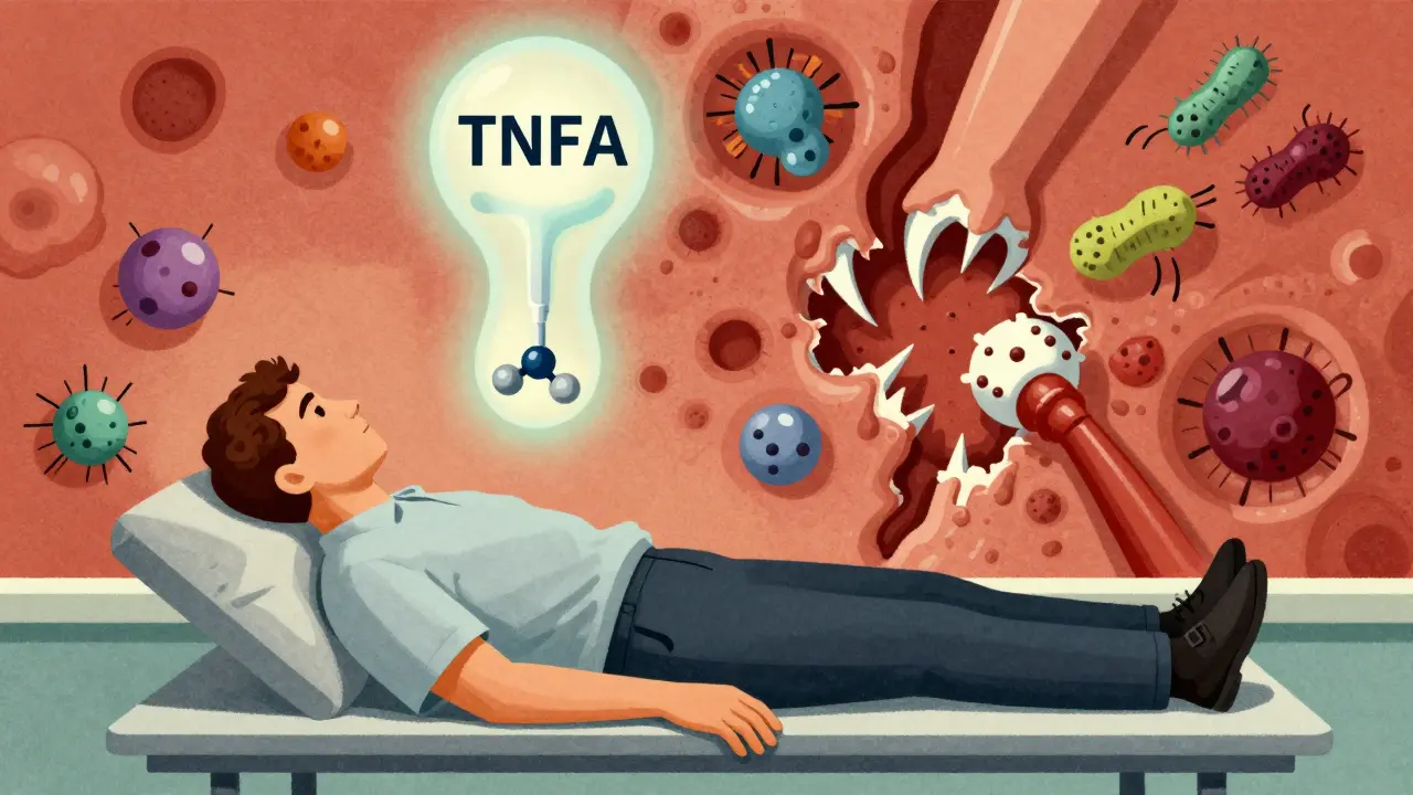 Etanercept safely soaking up TNF-alpha while other drugs destroy immune walls holding TB.