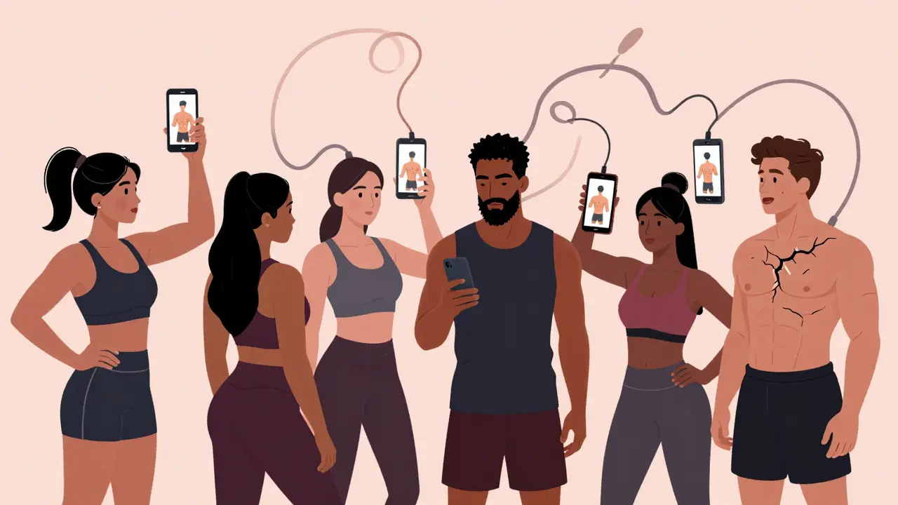 Gym users fixated on social media images as invisible drugs infiltrate their bodies.