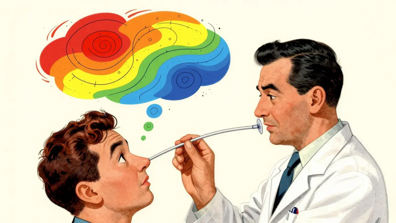 A doctor performing high-resolution manometry with colorful pressure maps visualizing esophageal contractions.