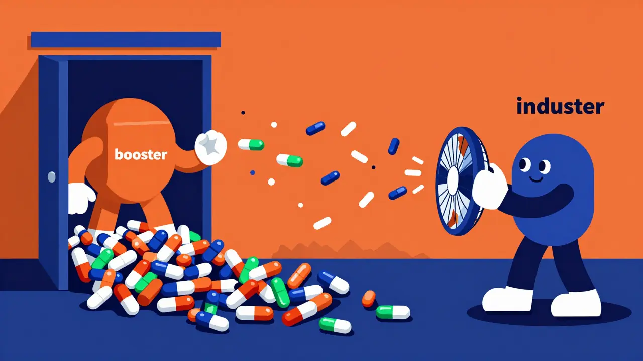 Abstract UPA illustration of drugs causing a bottleneck and accelerating enzyme activity.