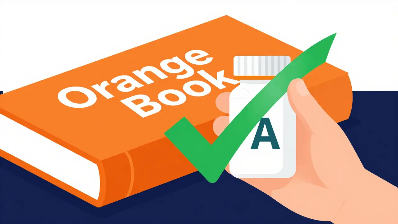Hand holding a medication bottle with a green checkmark and an orange book in UPA style